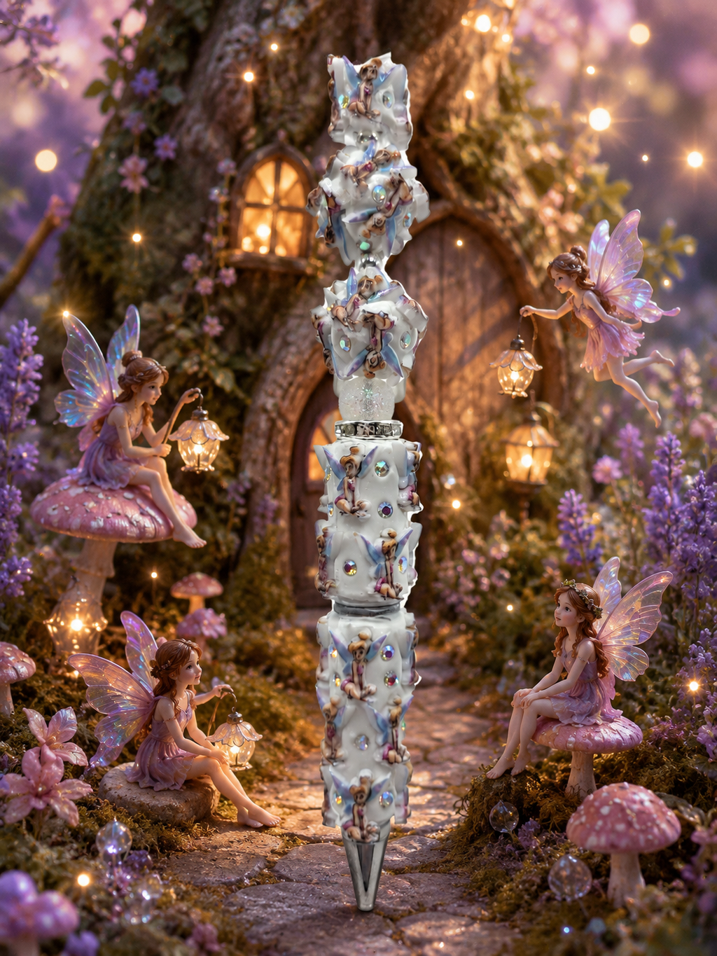 Tinkerbell Fairy Figuurpen – Wit & Lila met 3D Details, Strass & Magische Fairy Look