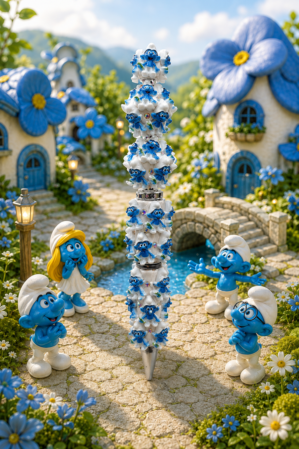 Luxe Smurfen Figuurpen – Handversierd met Mini Figuren, Strass & 3D Details