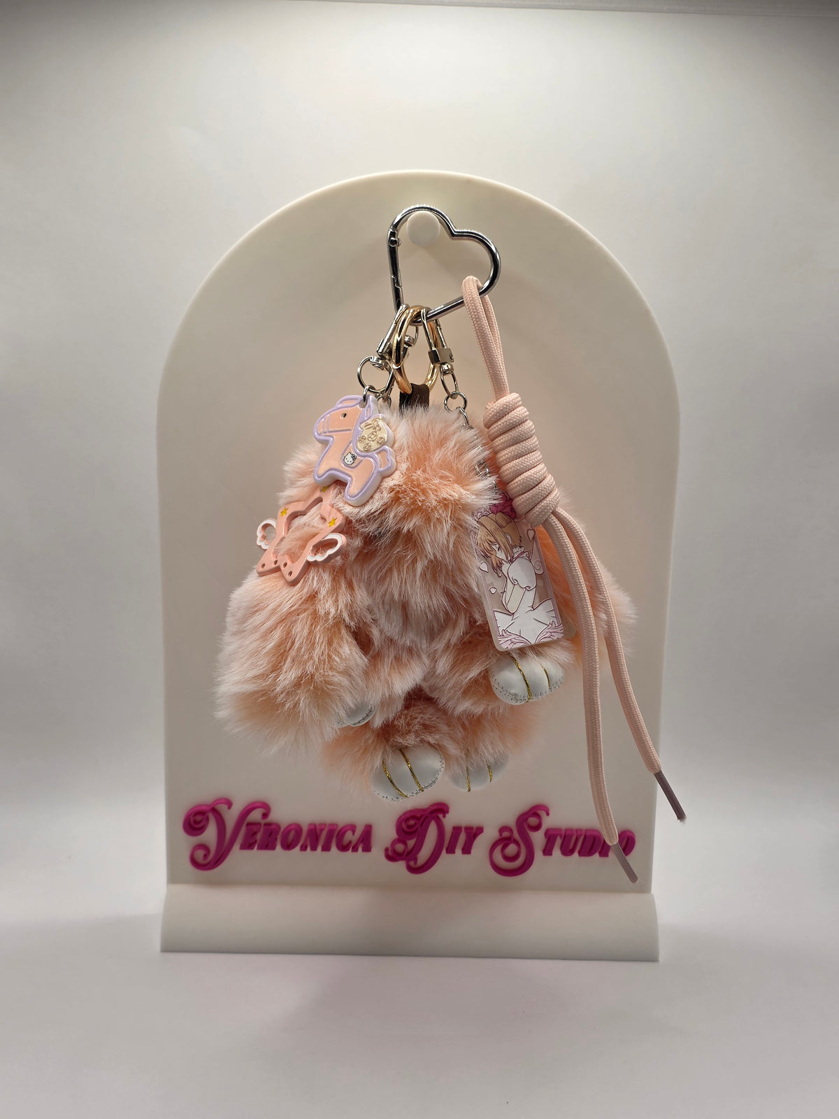 Perzik Bunny Bag Charm – Tassenhanger met Cute Charms