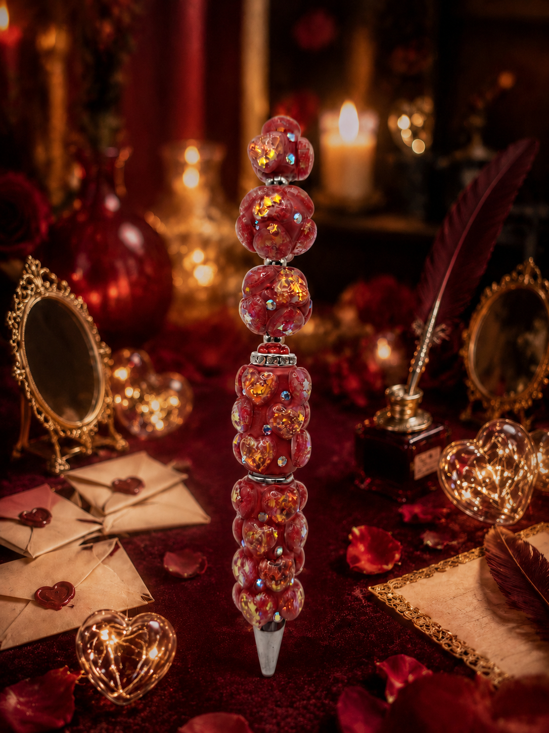 Ruby Glow Glitter Pen – Dieprood met Gouden Sparkle Accenten