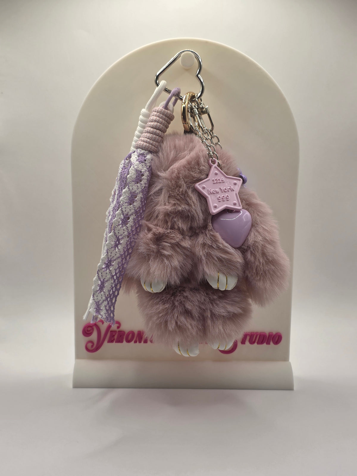 Lila Bunny Bag Charm – Tassenhanger met Hart & Charms
