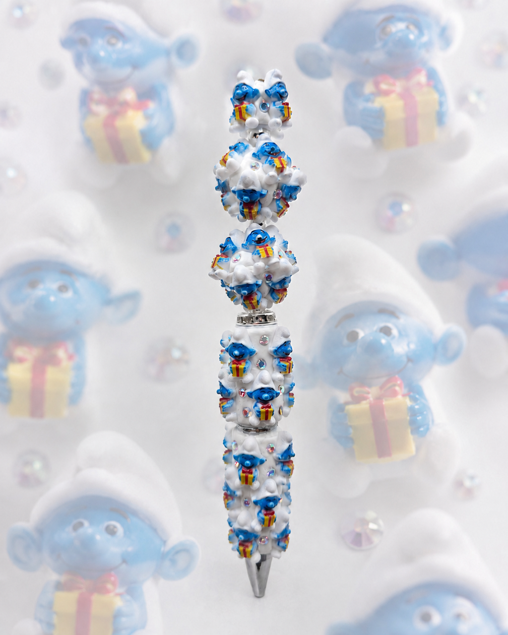 Smurfen Cadeau Figuurpen – Luxe Handversierde Pen met Cadeau-Smurfen, 3D Details & Strass