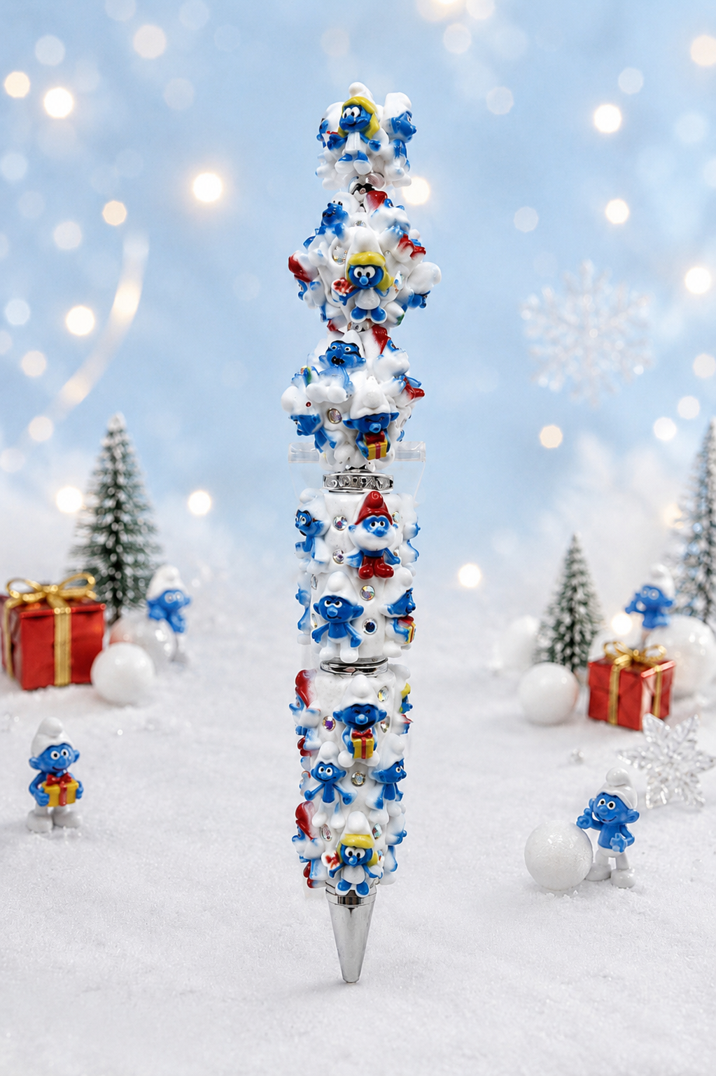 Luxe Smurfen Figuurpen – Smurfin & Smurfen met Cadeautjes, Strass en 3D Details