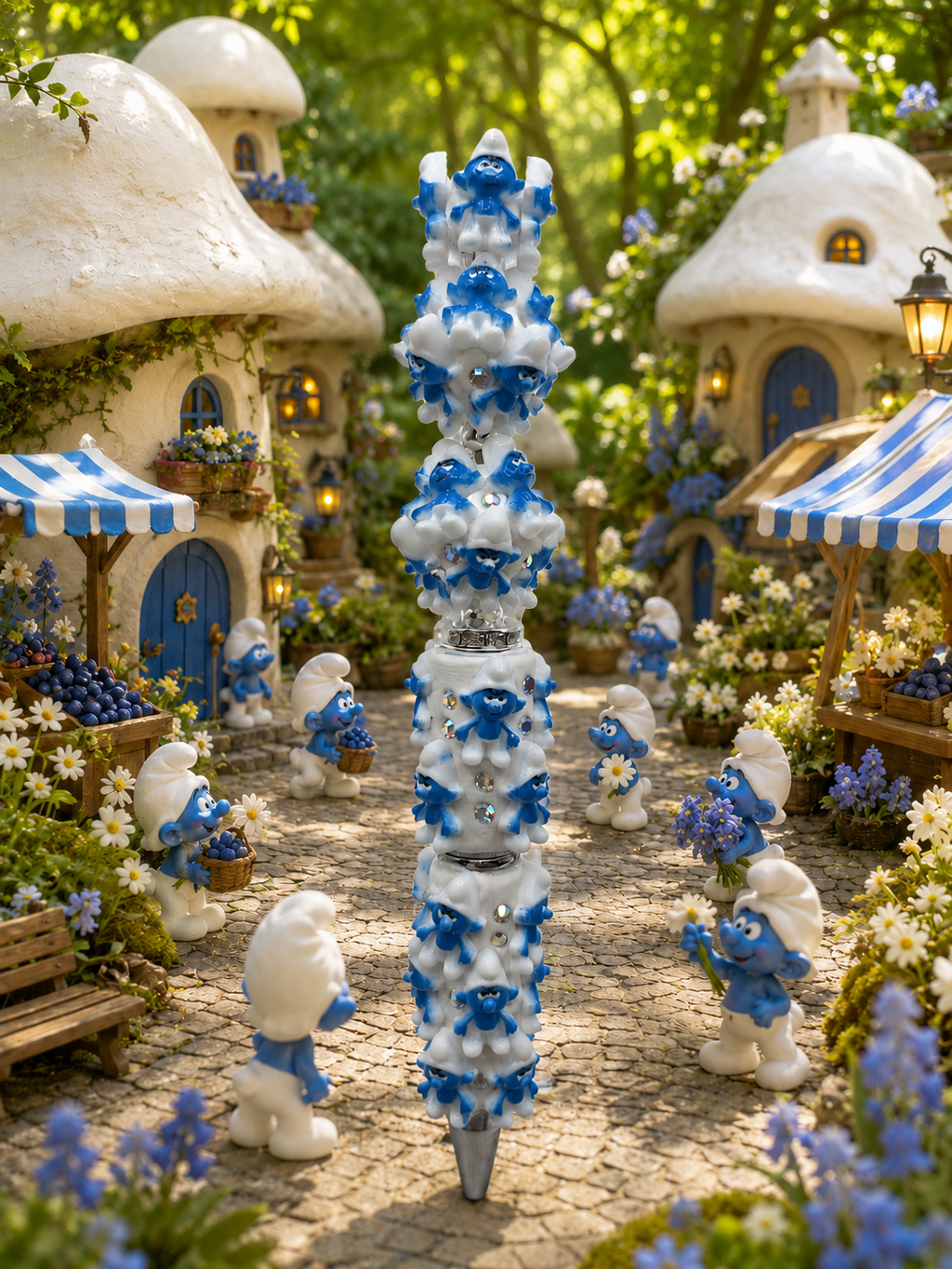Luxe Smurfen Figuurpen – Smurfenfeest Blauw & Wit – Handversierd met Strass