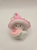 Kawaii Pink Mushroom Bunny Bag Charm – Roze Paddenstoel Tassenhanger met Lintjes & Charms